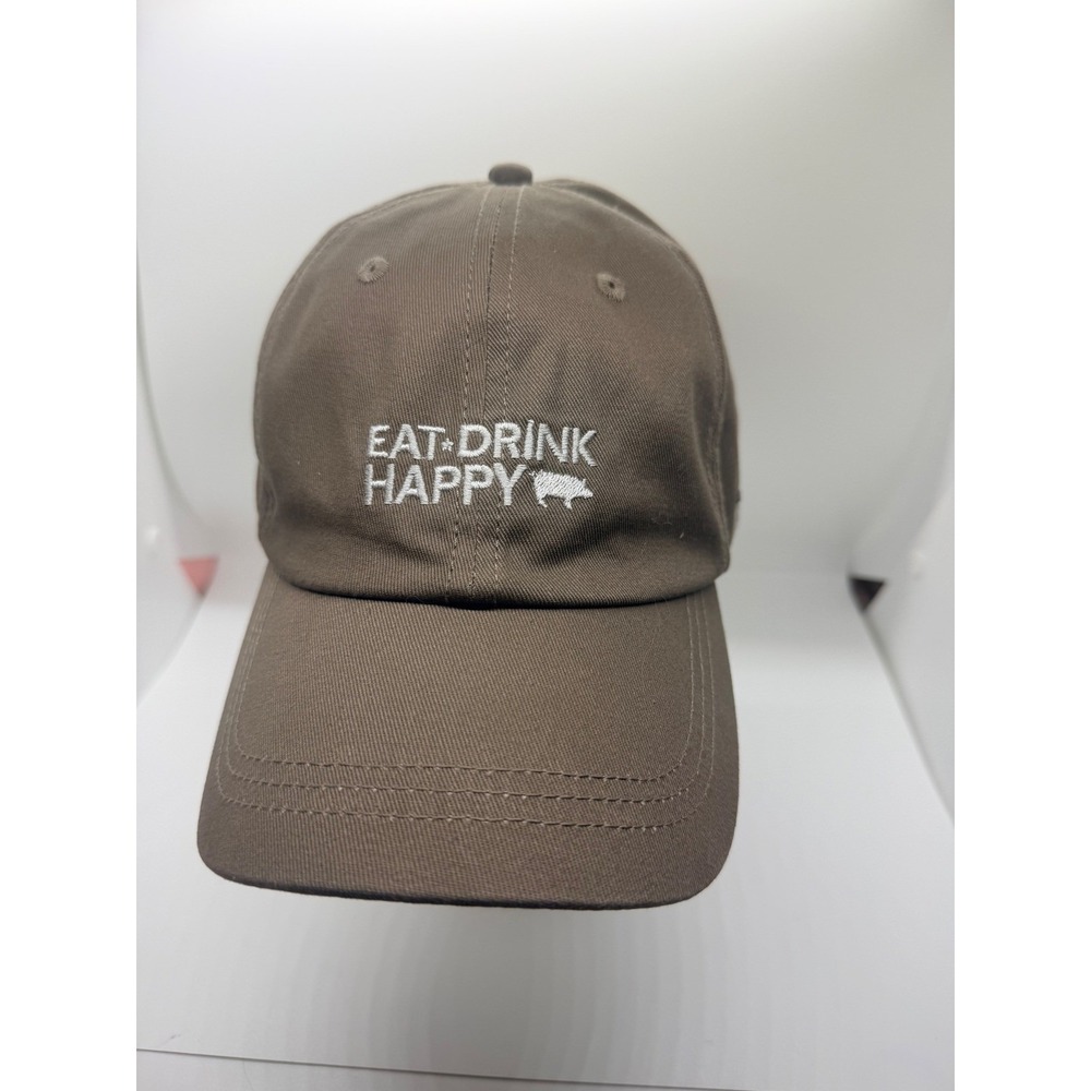 Butcher Baker BBQ Hat Brown Eat Drink Happy Embroidered Strapback Baseball Cap
